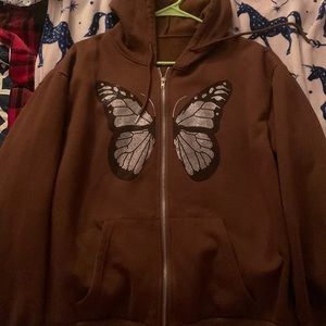 Brown rhinestone Butterfly hoodie